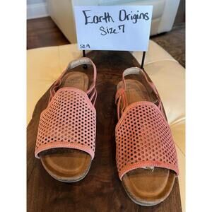 Earth Origins Sandals Women 7 Coral Perforated Comfort Slingback
